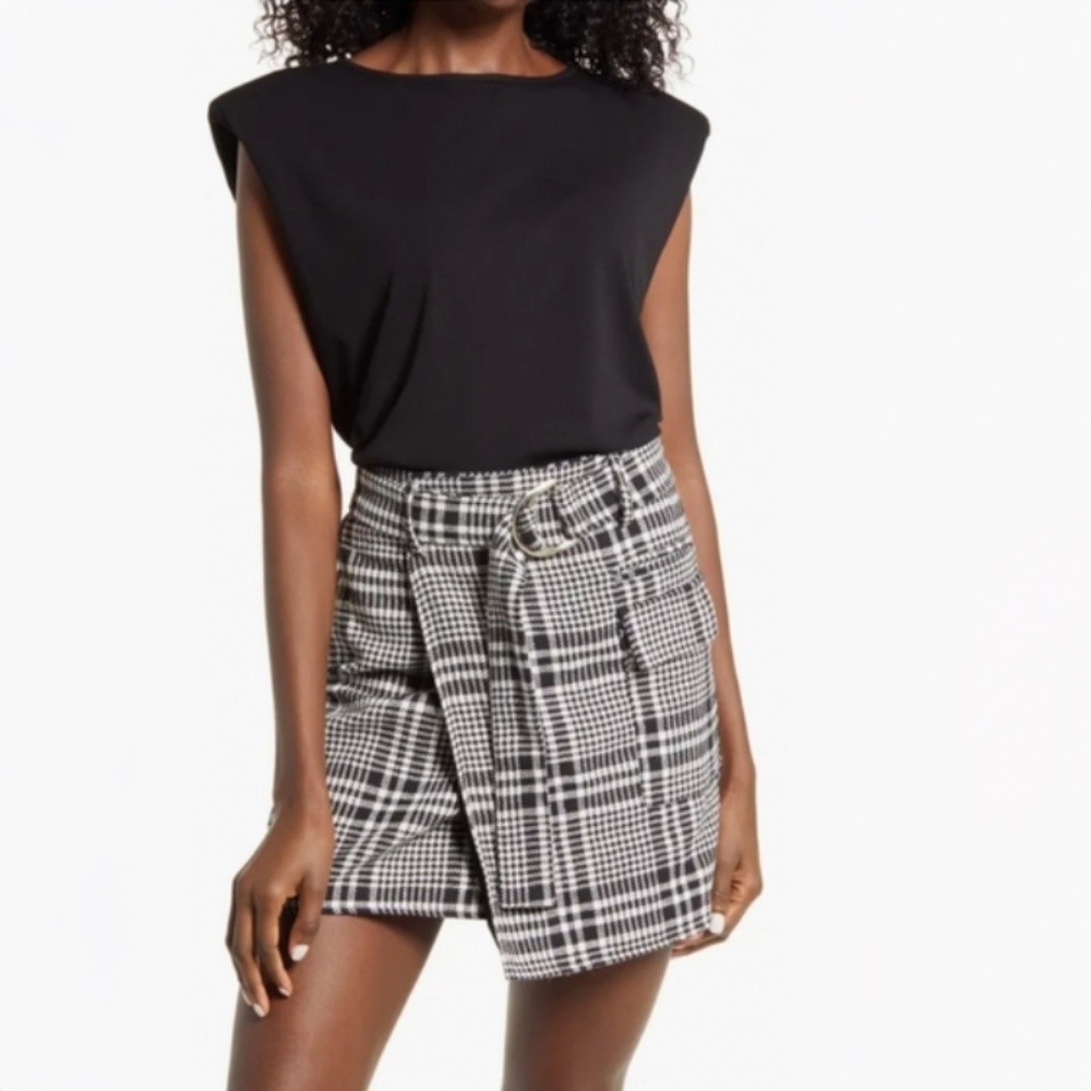 4th + Reckless Chester Black and White Plaid Wrap Skirt, Size L, NWT
